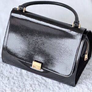 Celine Glossy Black and Gold Satchel swing bag
